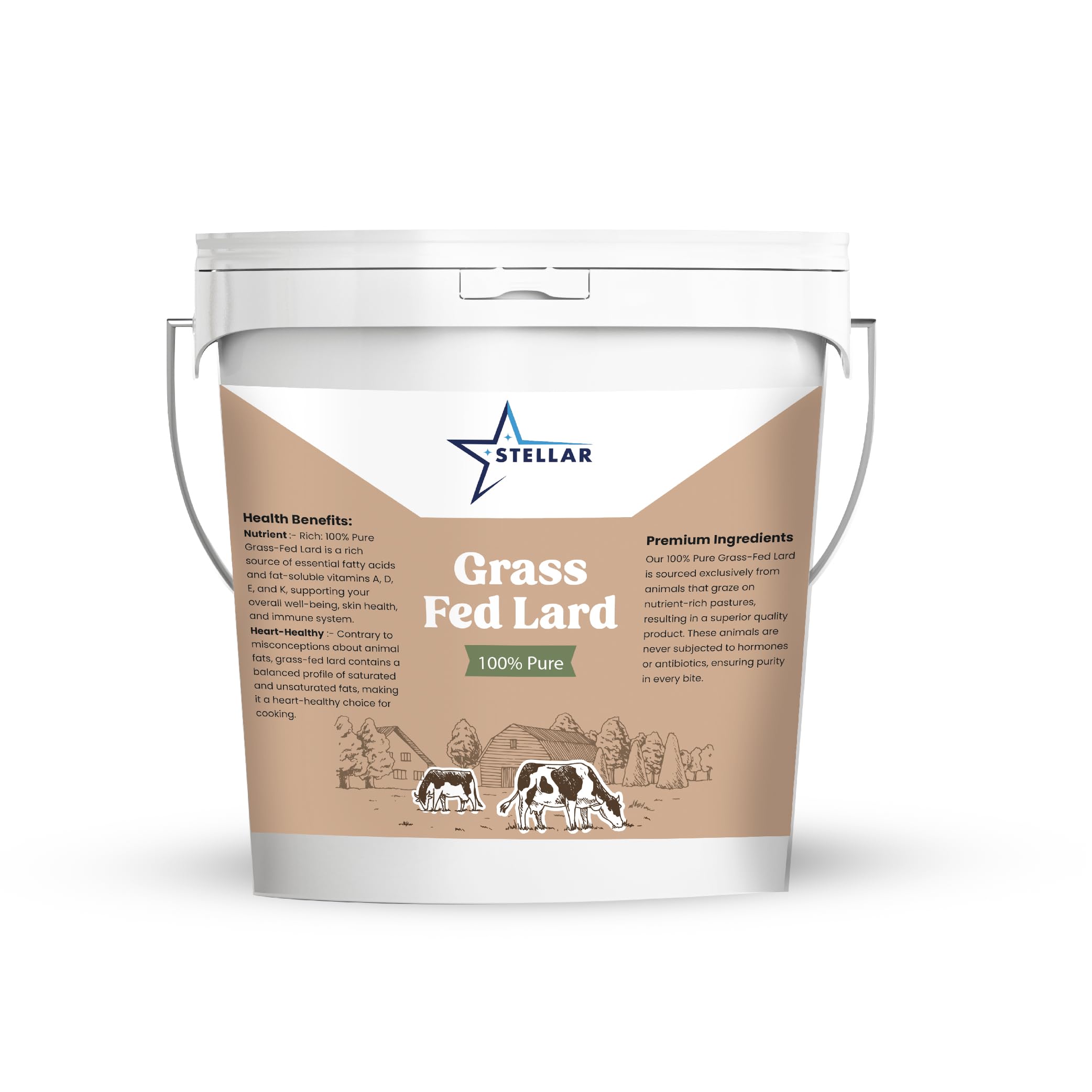 Stellar - 100% Pure Grass Fed Lard - Food Grade - 3 LBS