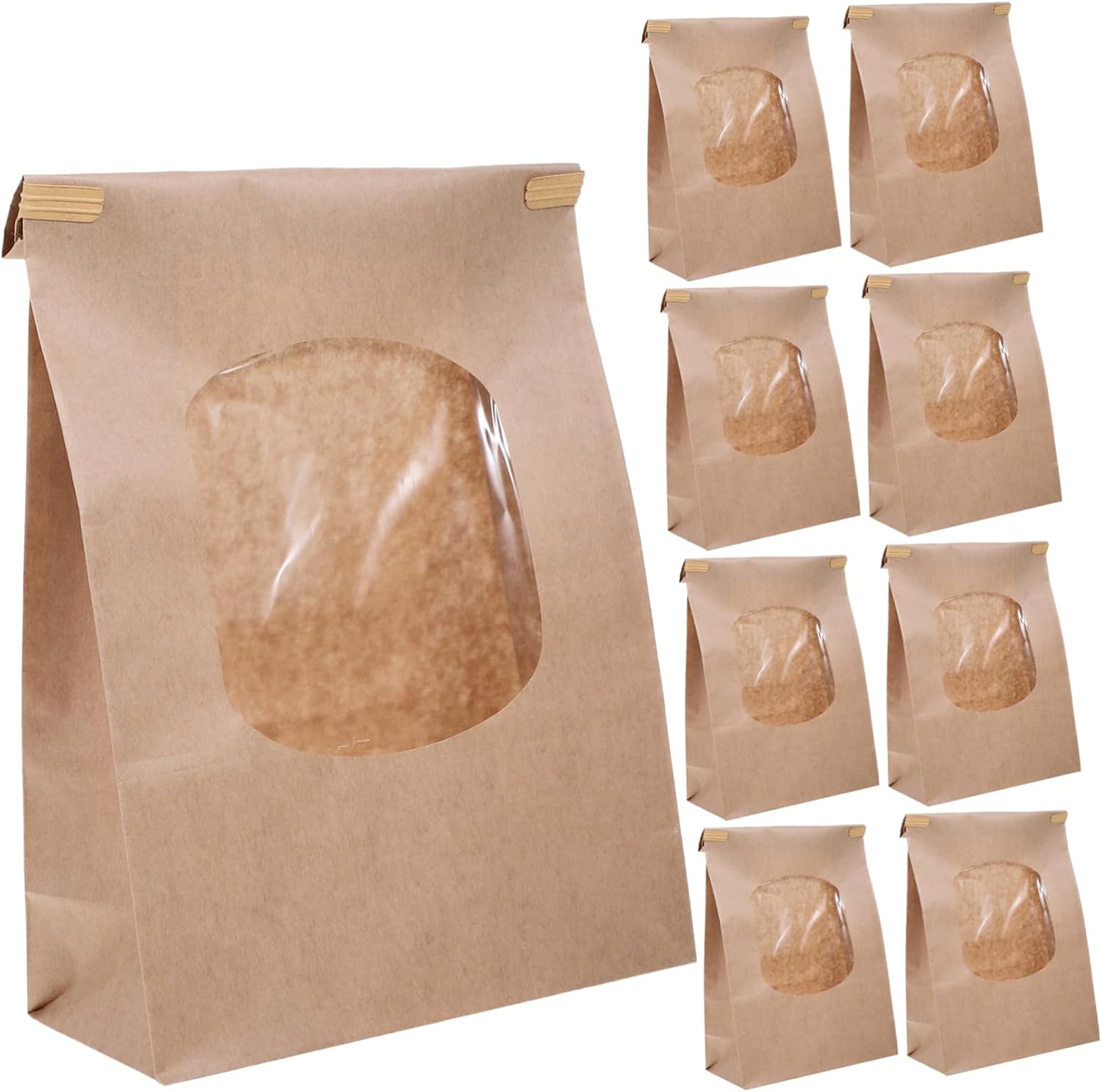 Healeved 50pcs Bread Bags Window Kraft Paper Reusable Food Packaging Bags Oil Fresh Bread Storage Convenient for Bakery