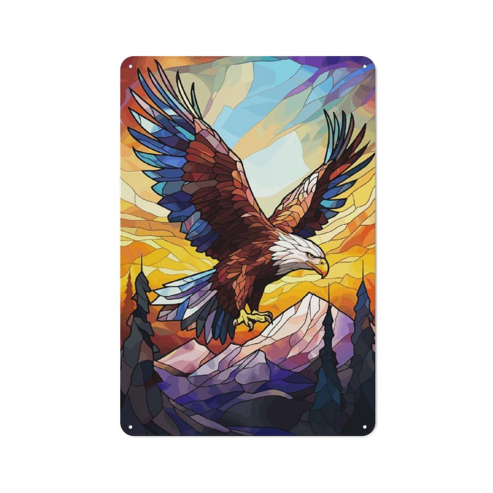 Junmoney Colorful American Eagle Printed Metal Sign 30X20cm For Lounge Or Reading Corner, For Vintage Wall Decor Fans, For Themed Room Decoration