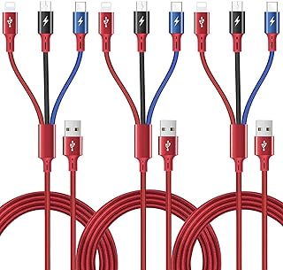 ASICEN Multi Charging Cable 3Pack 5Ft Multi Charger Cord Braided Multi Charging Cord 3 in 1 Multi Charger Cable for IP/Type C/Micro USB Port for Cell Phones/IP/Samsung/Huawei/LG/PS/Tablets and More