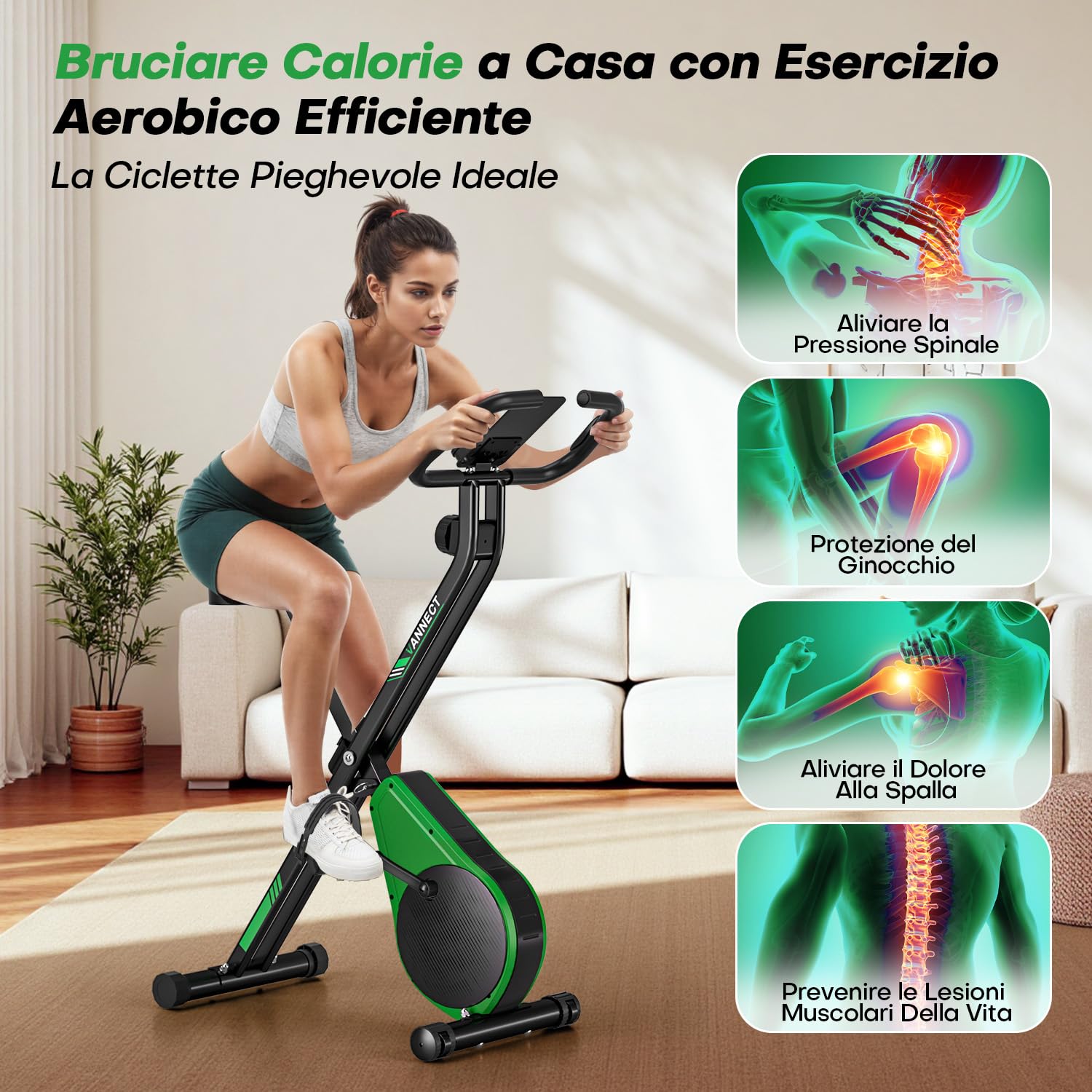 VANNECT Cyclette Pieghevole, Cyclette da Casa con 16 Livelli di Resistenza, Monitor LCD con Misuratore Frequenza Cardiaca, Ergometro Pieghevole con Sedile di Comfort per Casa e Ufficio 150/160KG