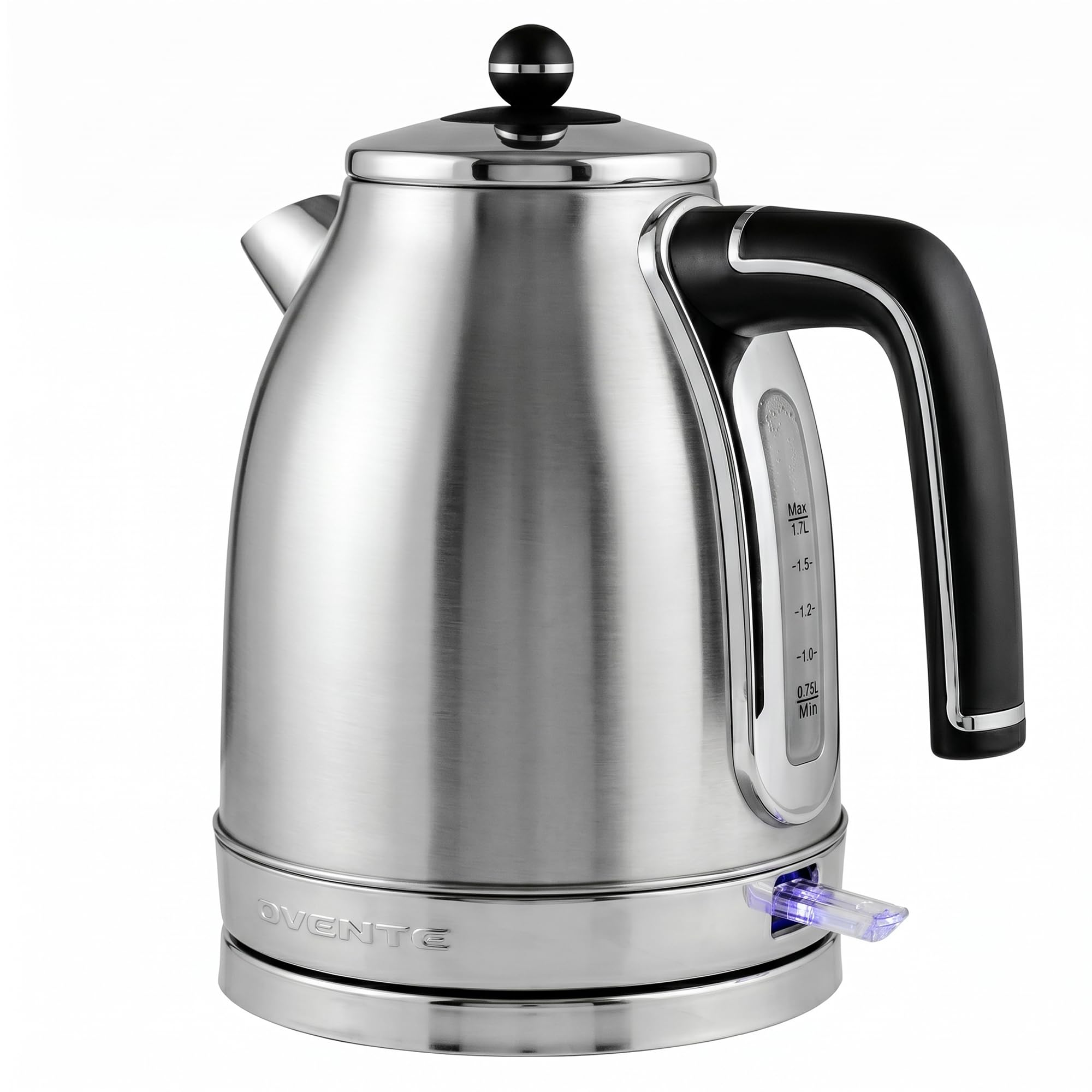OVENTE 1.7L Stainless Steel Electric Kettle, 1500W Power, Silver KS777S