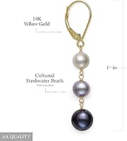 Vista 4 de Pendientes colgantes de perlas de agua dulce cultivadas en oro amarillo de 14 quilates