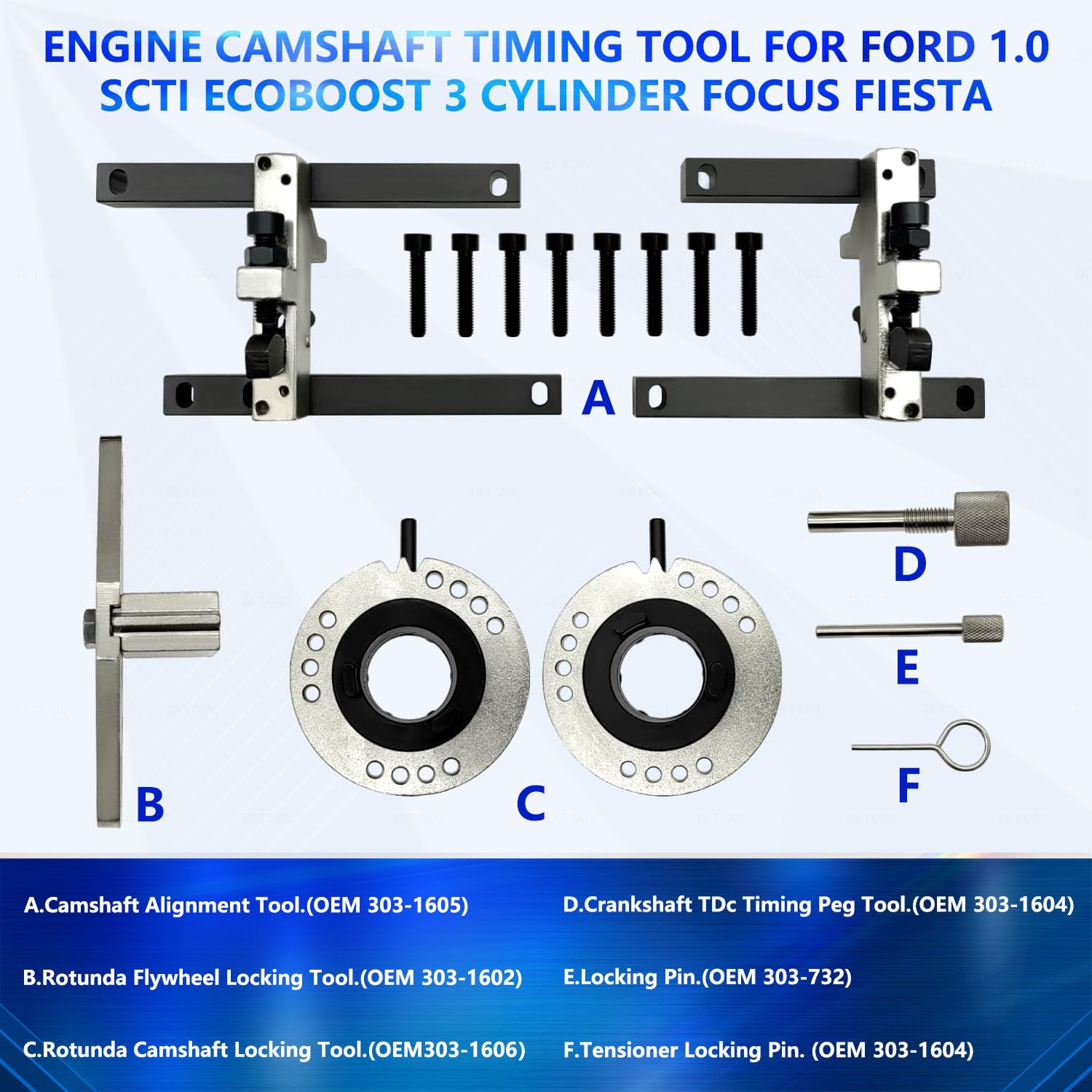 ZKTOOL Strumento di Blocco Cinghia di Distribuzione per Motore, Compatibile con Ford 1.0 SCTI ECOBOOST 3 Cilindri Benzina, Regolatore Cinghia di Distribuzione, 303-1605/1 303-1605/2