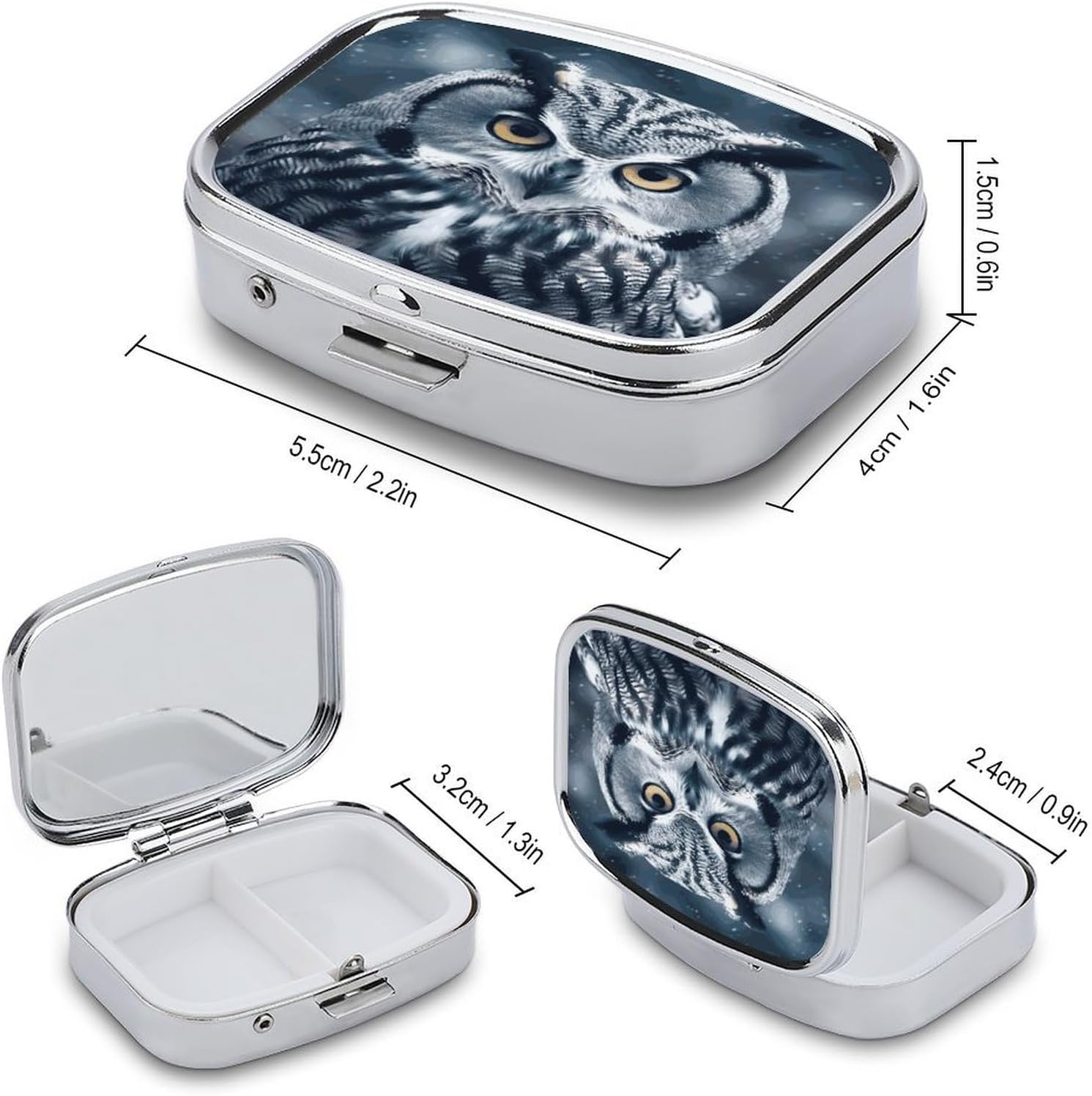Grey and White Owl Travel Pill Organizer Pill Case image 2