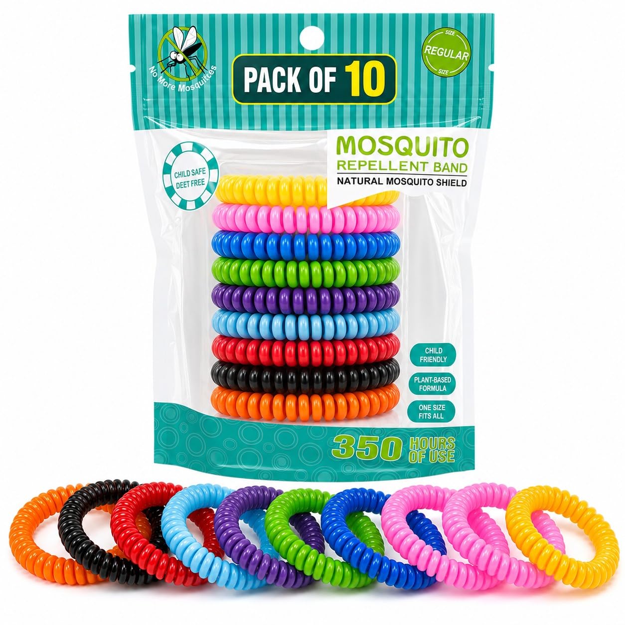 10 Pcs Natural Insect & Mosquito Repellent Bracelets - Colorful Coiled Elastic Wristbands Infused with Citronella Oil - DEET-Free Bug Protection for Kid, Adult, Hiking & Travel, Outdoor Sport-image-18