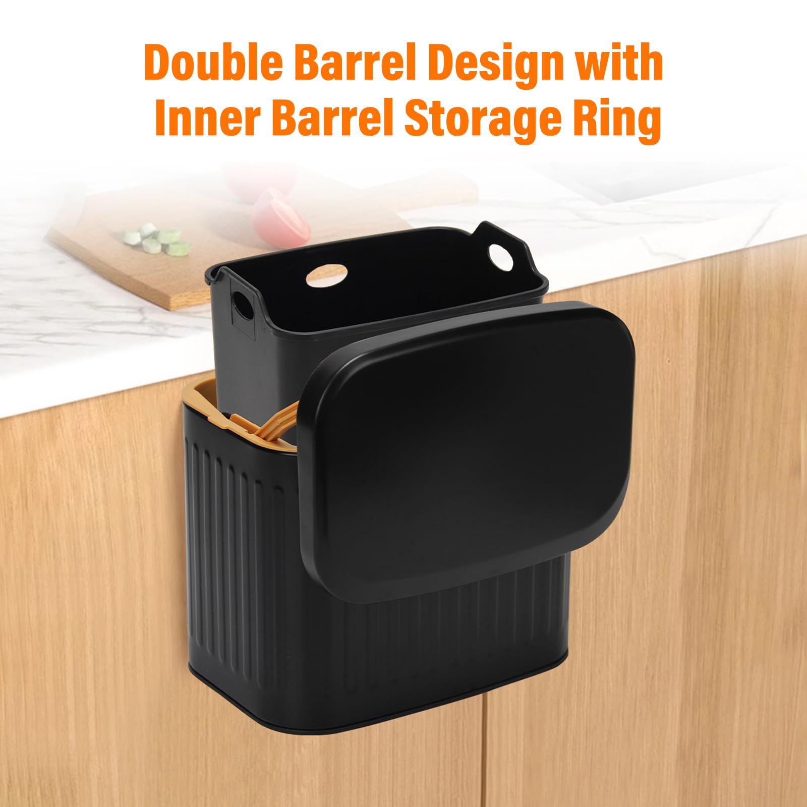 Komposteimer Küche mit Deckel, 3,5 l Edelstahl Mülleimer Komposteimer Arbeitsplatte Schrank Mülleimer Wandmontage unter Spüle Indoor für Küche, Bad, Büro, Camping (Schwarz)