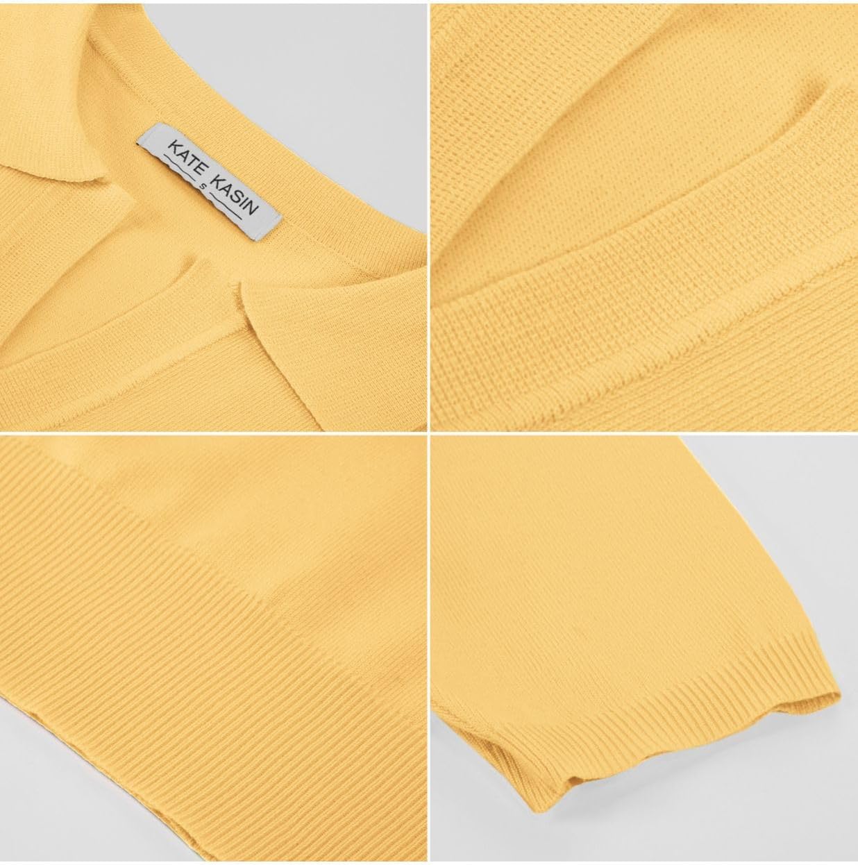 Kate Kasin Women Short Sleeve Polo Sweater V Neck Knitted Tops Casual Ribbed Shirt Loose Pullover Sweater - Image 8