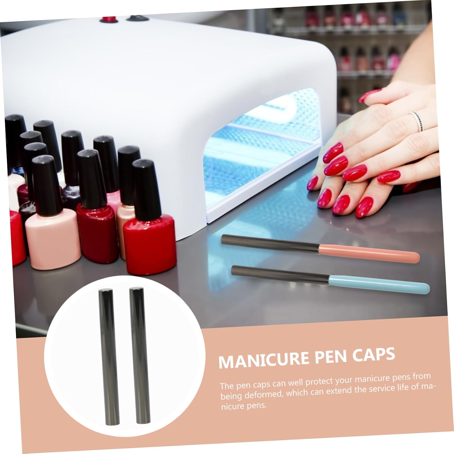 5 Pack Sealed Metal Manicure Pen Caps for Nail Art Pens 8-9mm
