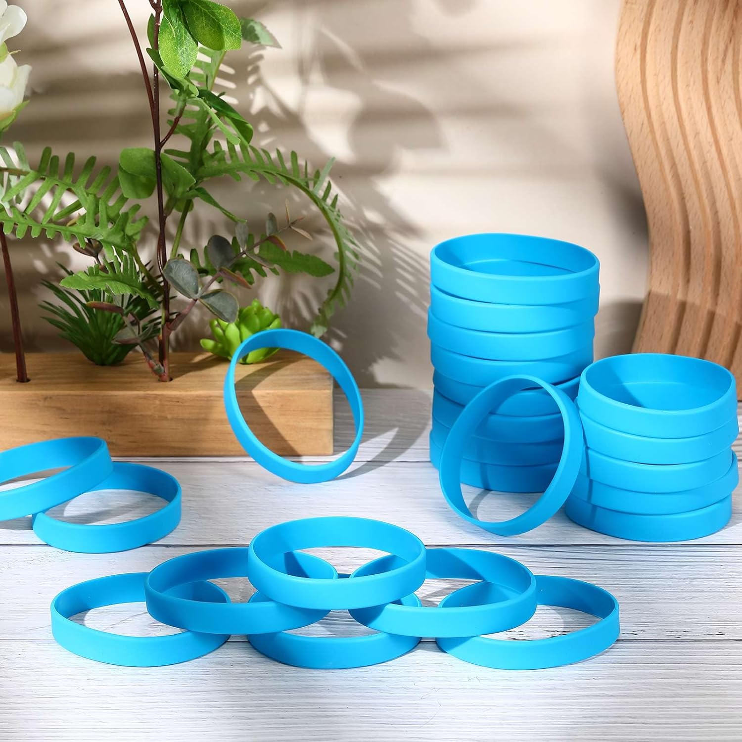 100 Pcs Solid Color Rubber Wristbands Rubber Bracelets Silicone Wristbands Sports Bracelets Bulk Adult Wrist Bands for Event Women Men Party Decorations(Sky Blue) - Image 4