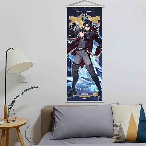 Miniatura 9 de Rainteam Genshin Impact - Póster artístico para colgar en la pared, lienzo artístico de Genshin con varillas para decoración de sala de estar,