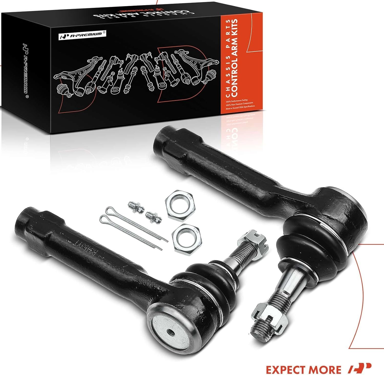 A-Premium 2 x Front Outer Tie Rod Ends, Compatible with Chevy Silverado 1500 & 2500, Tahoe, Suburban 1500 & 2500, Avalanche 1500, GMC Yukon (XL 1500 & 2500), Sierra, Cadillac Escalade (ESV & EXT)