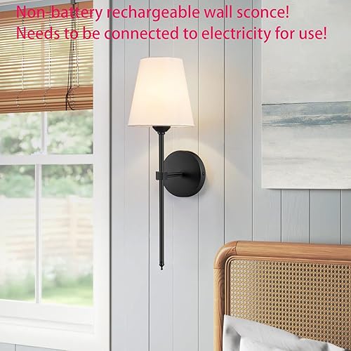 Miniatura 2 de KUAUGST Juego de 2 apliques de pared, lámparas de pared industriales retro, apliques de tocador de baño con pantalla de tela blanca, adecuados para