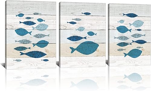 3 piezas de lienzo abstracto de peces tropicales, arte de pared, imágenes de vida marina, obras de arte de animales para decoración de cocina y