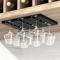 Vista 8 de Soporte para Copas de Vino Bajo el Estante, Paquete de 4 Estantes para Copas de Vino - Sin Perforaciones Bajo el Gabinete Soporte para Copas de Vino