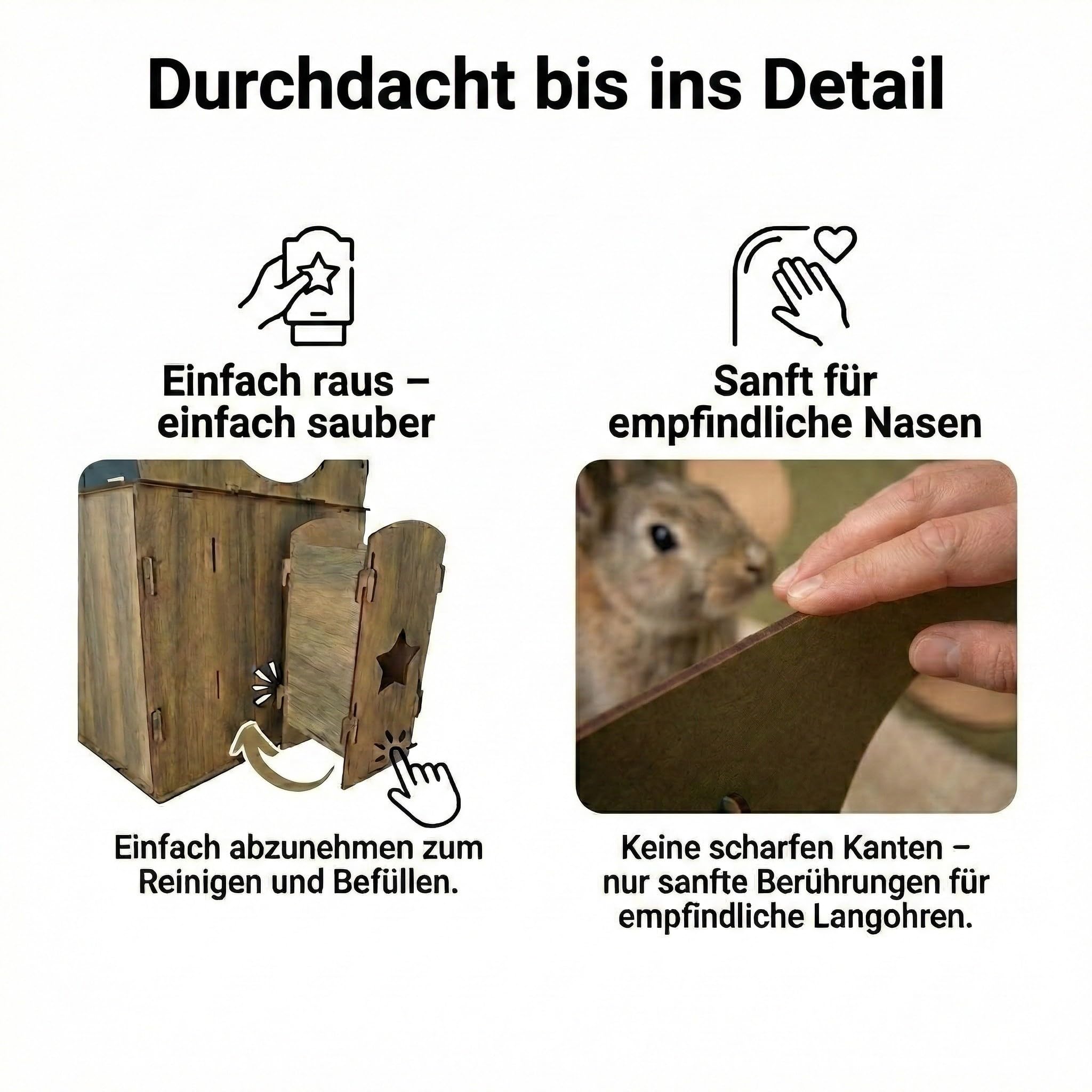 Indoor Kaninchenhaus XL Holz zweistöckig | Spielhaus mit Rampe & Futterbox | 68x66x35 cm Natur Anthrazit