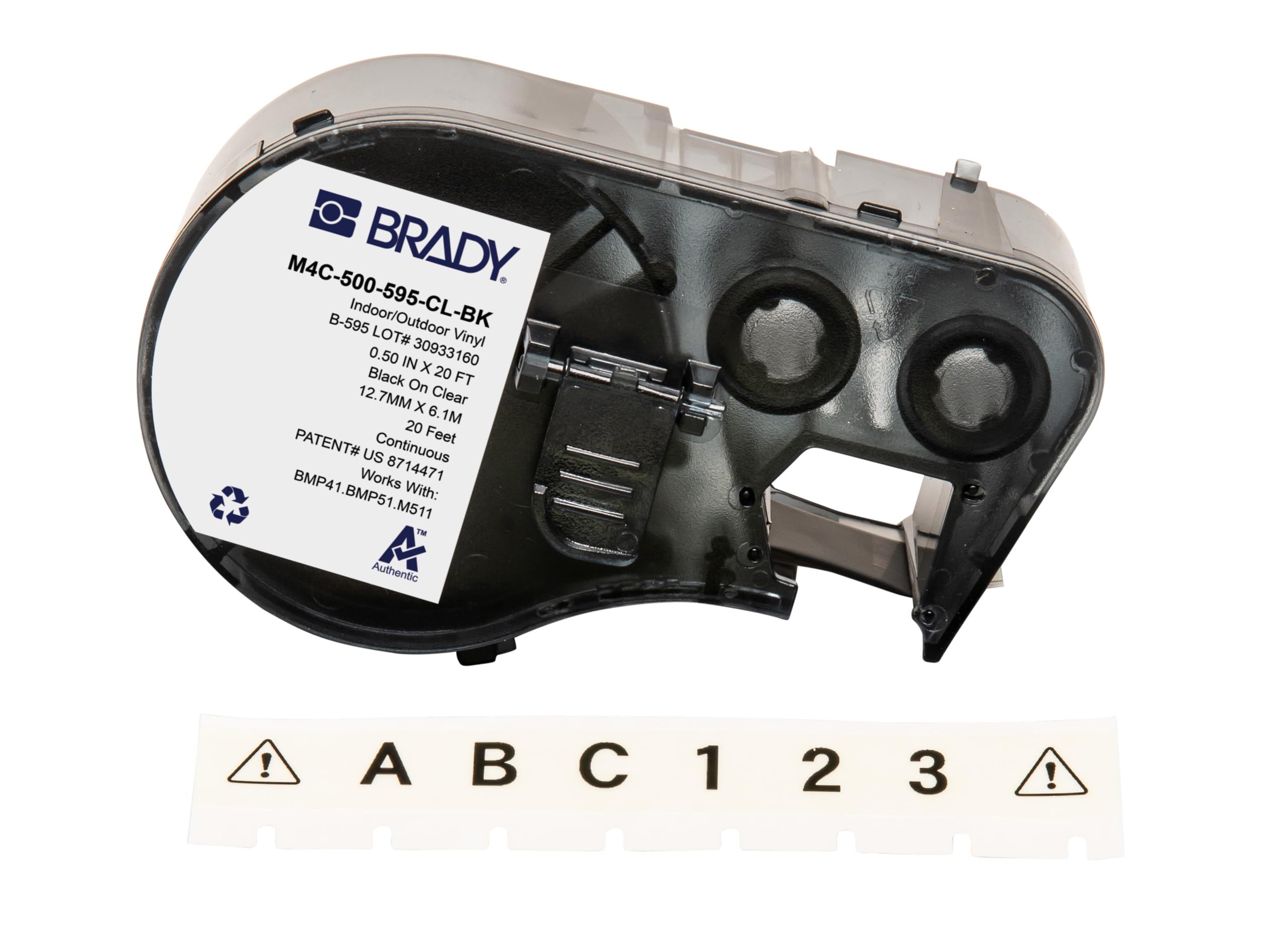 Brady Authentic (M4C-500-595-CL-BK) All-Weather Vinyl Labels 0.5 in W x 20ft Black on Clear. for use with BMP41, BMP51, M410, M510, and M511 Label Printers.