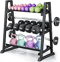 Leteuke 3-Tier Heavy Duty Dumbbell Rack for Home Gym - 1300LBS Capacity, Trapezoidal Frame, Space-Saving Storage for Dumbbells, Kettlebells, Barbells