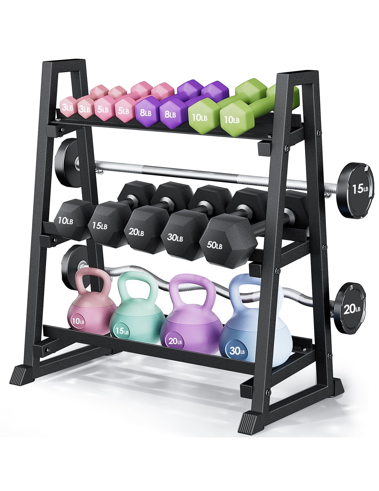 Leteuke Dumbbell Rack 3 Tiers Heavy Duty Weight Rack for Home Gym Trapezoidal Frame Space Saving Weight Storage