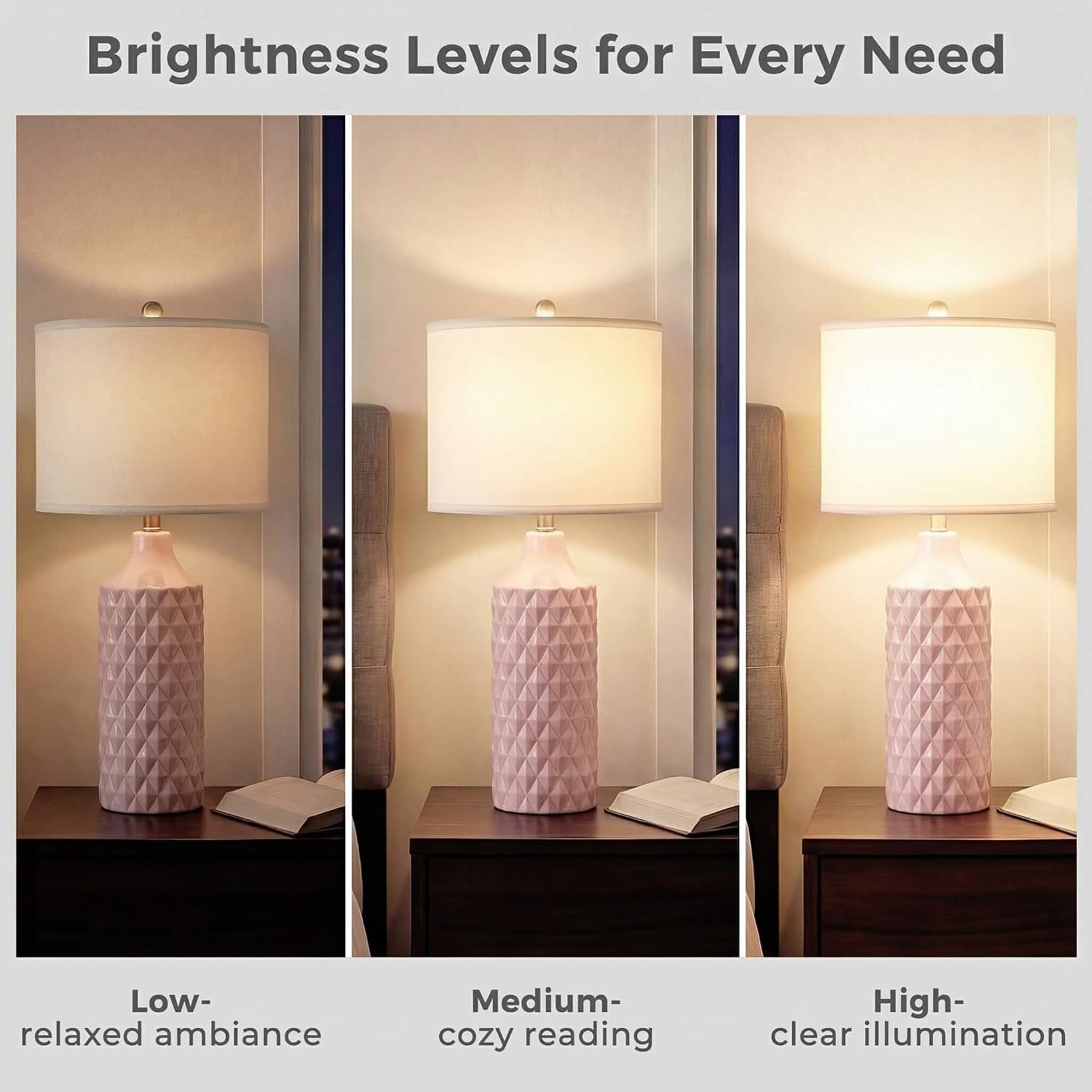 Qingmiao 25'' Ceramic Table Lamps Set of 2, 3-Way Dimmable Nightstand Lamps for Bedroom, End Table Lamps for Living Room Console Entry Farmhouse Home Decor, New House Warming Gifts