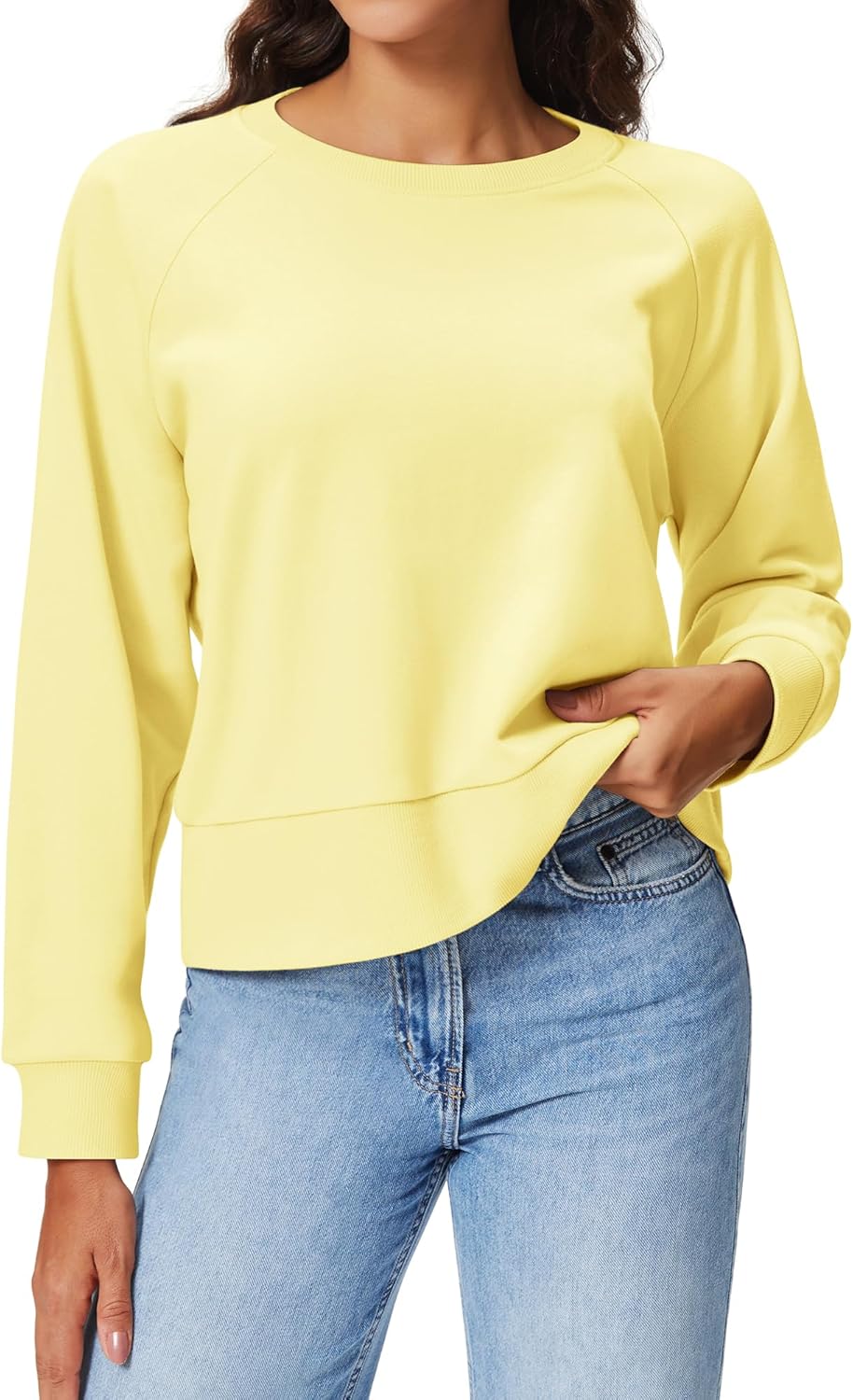 Stelle Cropped Sweatshirts for Women Cotton Raglan Sleeve Crop Tops Crewneck Pullover Sweat Shirts