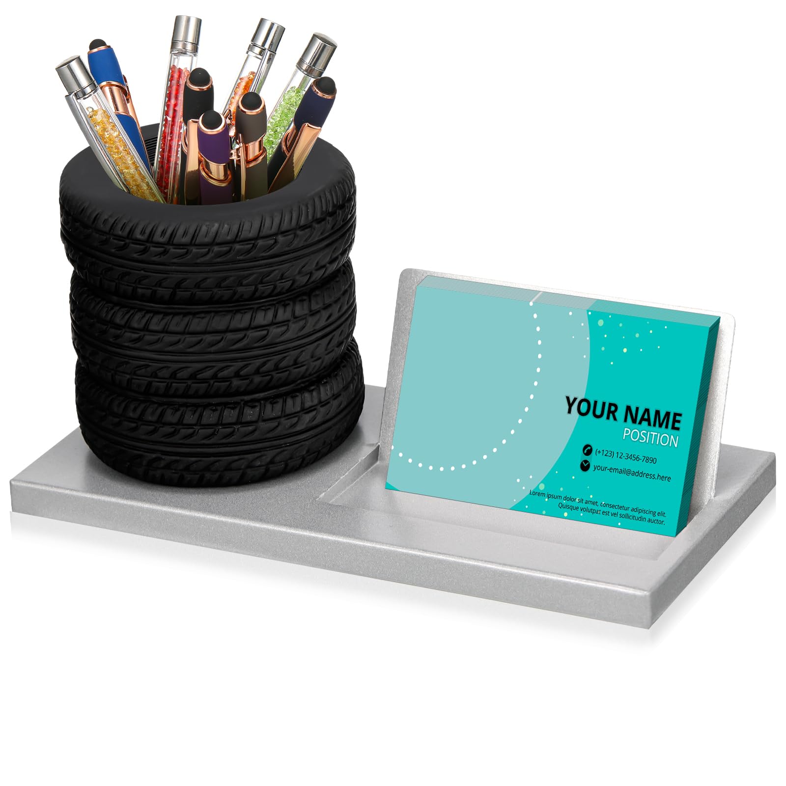 Eersida Juego de papelería en forma de neumático, soporte para tarjetas de visita, organizador de escritorio automotriz, soporte para tarjetas de visita, escritorio para mecánicos de oficina, amantes