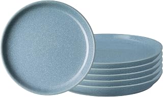 Elements Blue Coupe Salad Plates Set of 6 - Dishwasher Microwave Oven Safe - Scratch Chip Resistant Lunch, Appetizer, Dessert Plates - 8.25 Inch Ceramic Stoneware Dinnerware Set