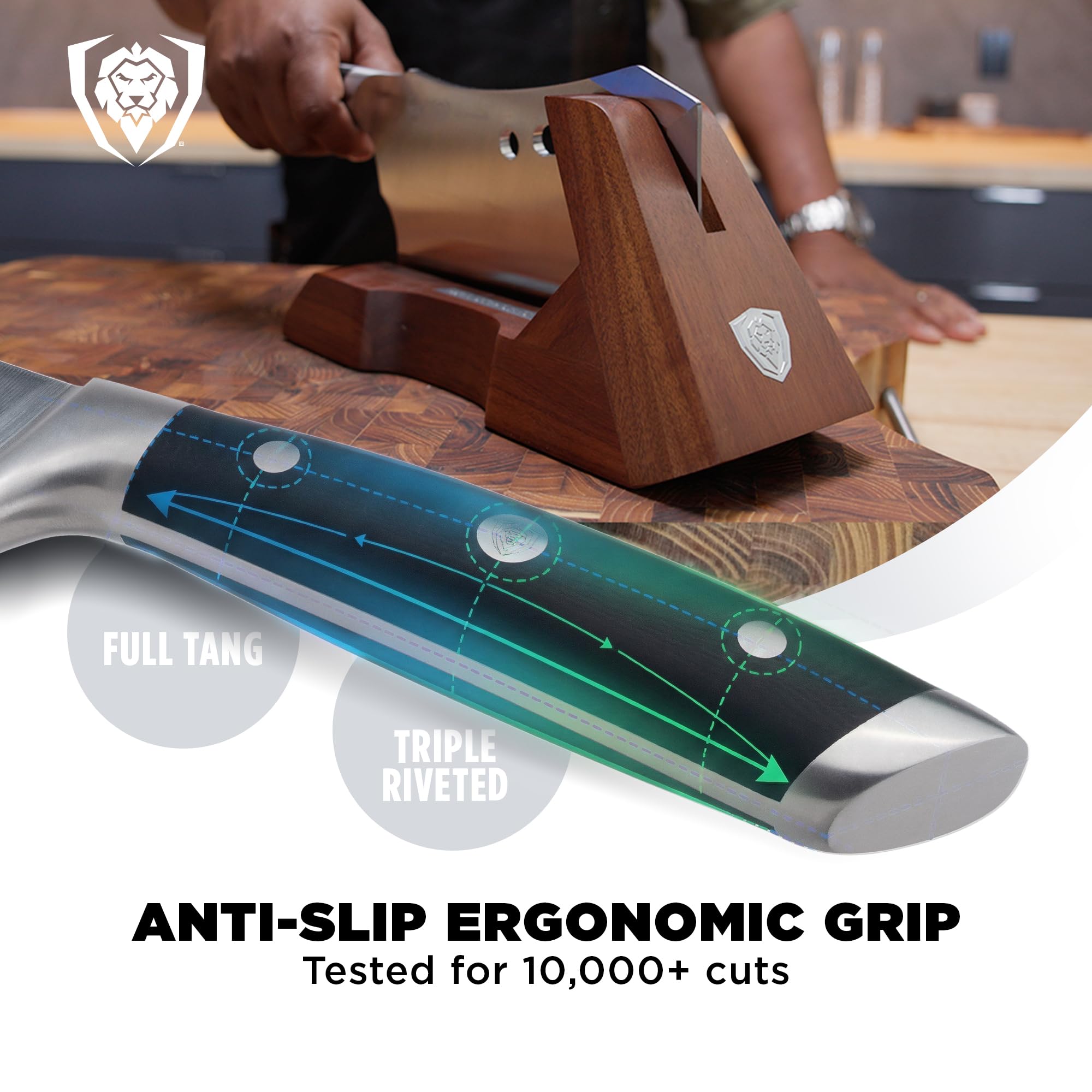 Dalstrong Obliterator Meat Cleaver - 9" - Gladiator Series R - Stand and Sheath Included - Razor Sharp Massive Heavy Duty - 3lbs - 6mm Thickness - 7CR17MOV High Carbon Steel - NSF Certified
