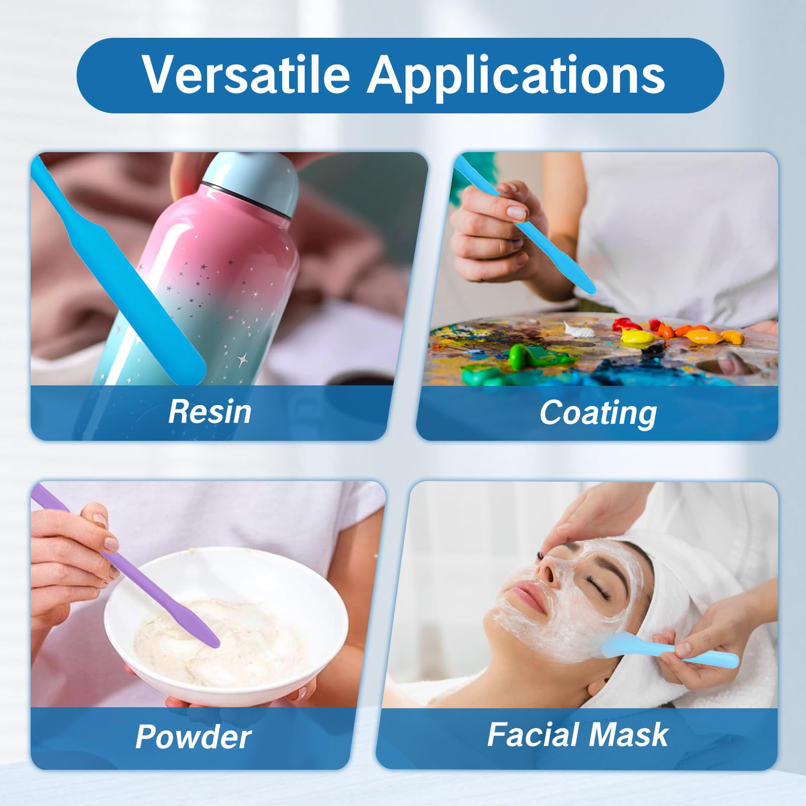 YAFIYGI 8 Pcs Silicone Stir Sticks Kit Epoxy Mixing Spoons Scrapers Resin Stirring Tools Wax Applicator Brushes Spatulas for DIY Crafts Paint and Epoxy Projects (Colors)