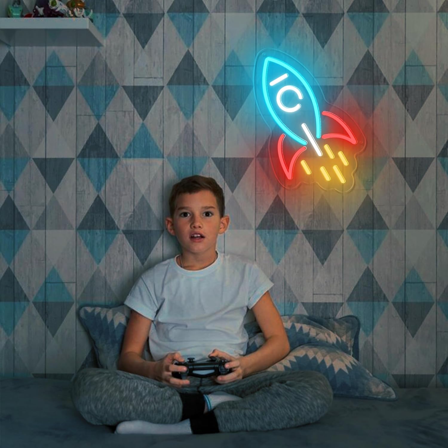 Rocket Neon Sign, Rocket LED Sign Light For Boy's Gift, USB Powered Dimmable Light Up Sign For Kids Room Gaming Room Bedroom Wall Decor Birthday Event Party Decoration