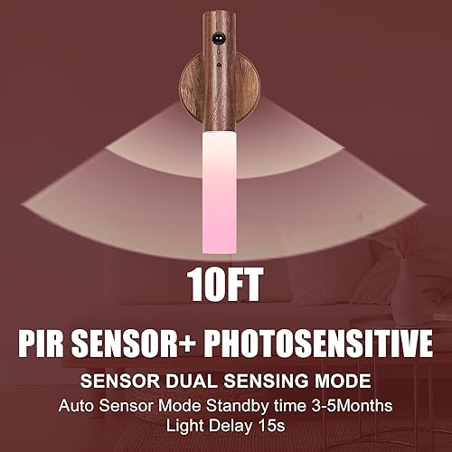 Miniatura 6 de LANDGOO Luz nocturna de madera recargable para guardería, luz LED RGB activada por movimiento para lactancia, decoración de dormitorio de niños