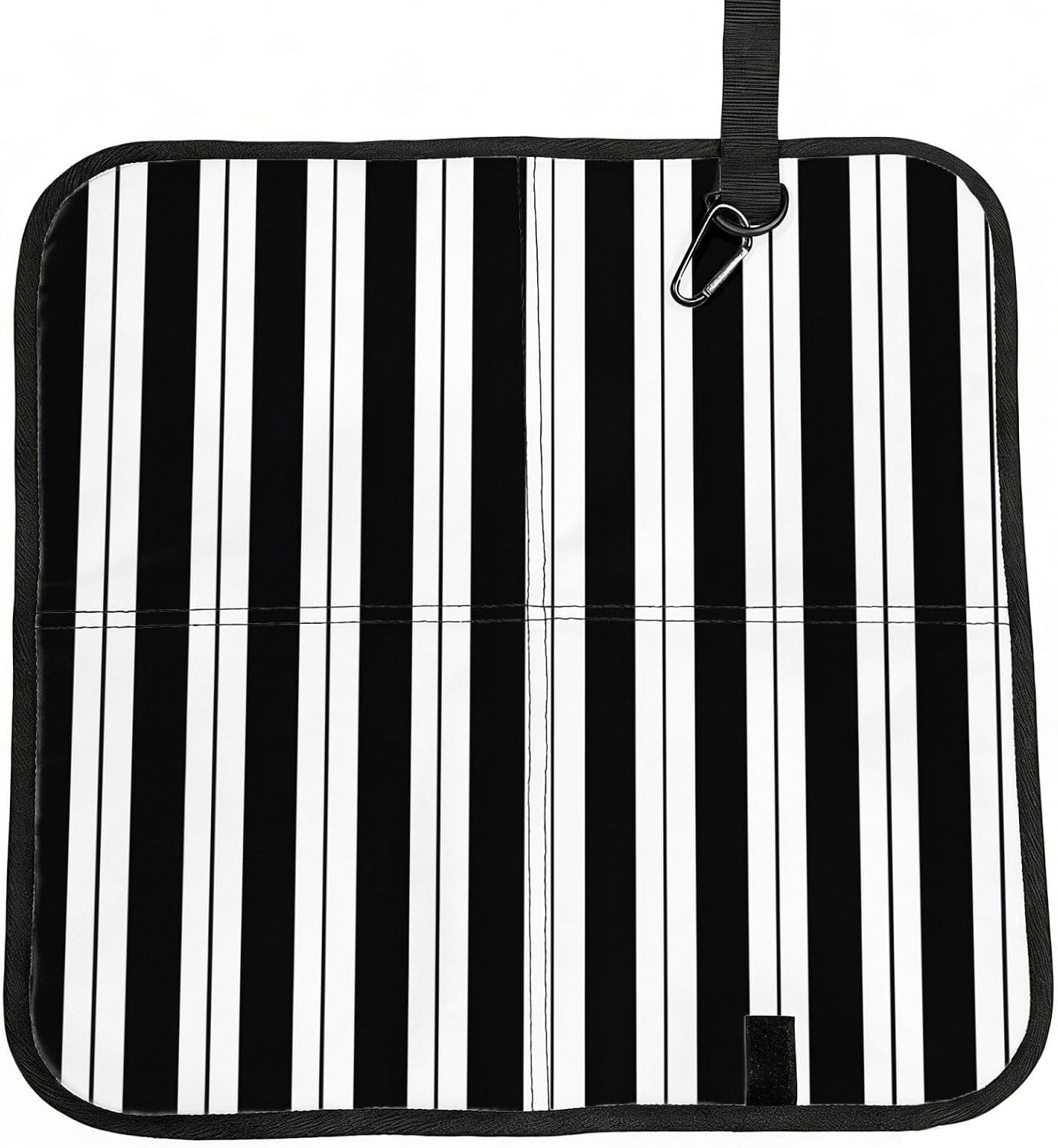 (Black & White Stripes) Sitting Pad Foldable Seat Cushion Lightweight Camping Seat Mat with Hook for Outdoor Hiking Picnic Camping