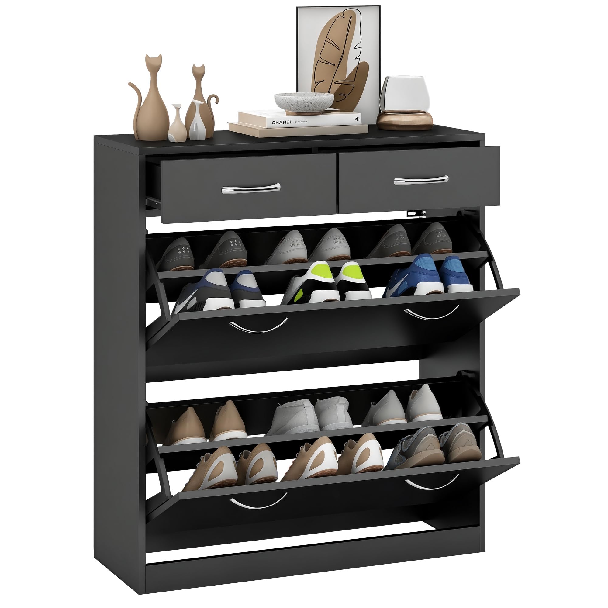 Wooden Shoe Dog Proof Shoe Rack Shoe Cabinet With Flip Drawers