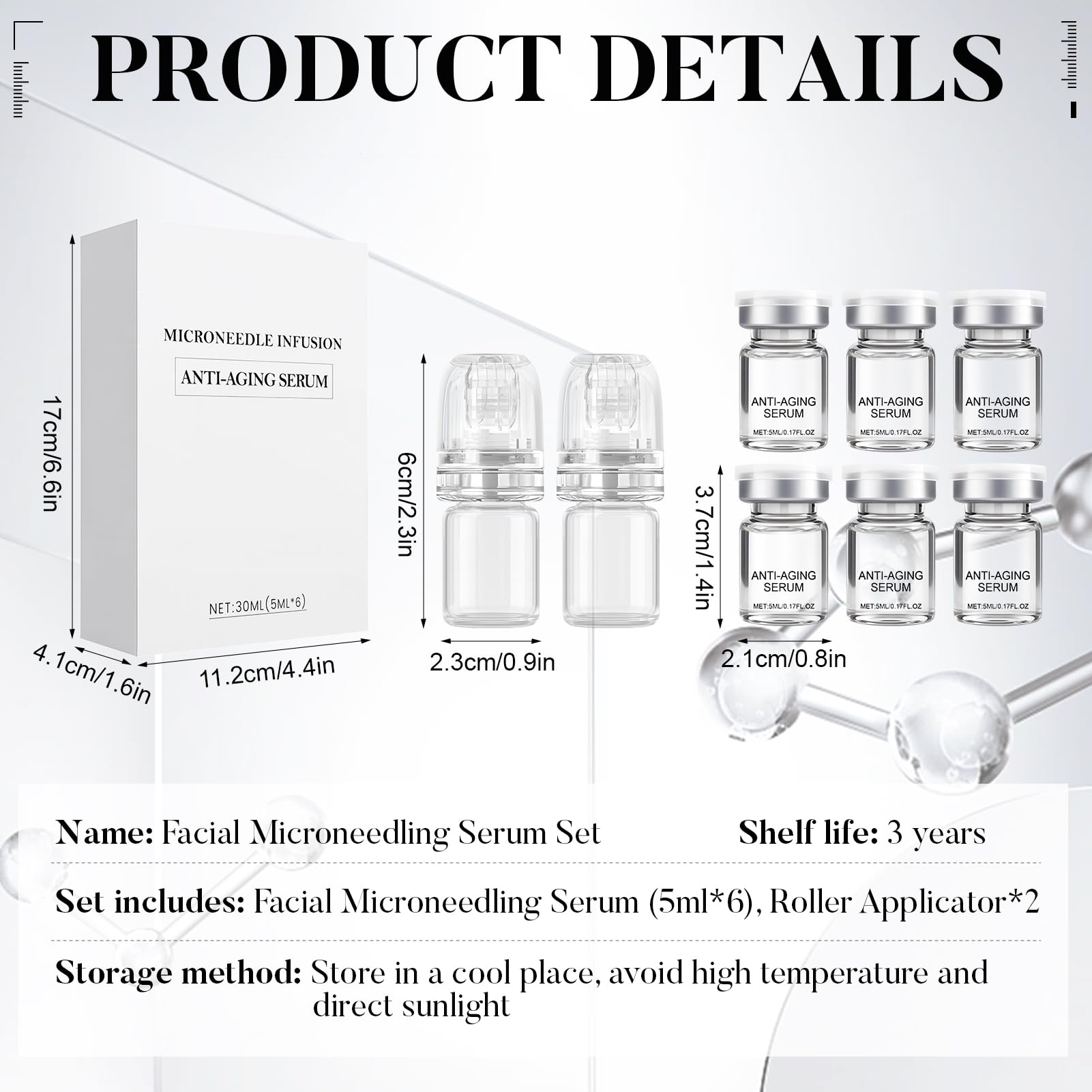 Micro infusione System, Micro Needling Set, Microneedling Siero, Micro Infusion Face con 6 Microneedling Serum e 2 Roller inclusi, soluzione anti-invecchiamento (A)