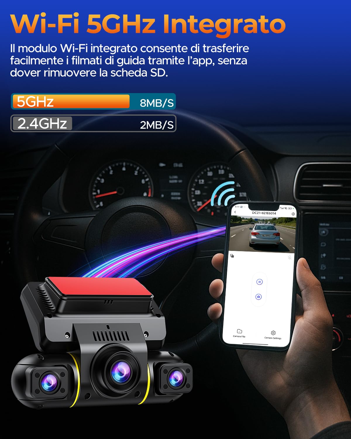 LAMTTO 360° 4 Canali Dash Cam Auto, Schermo da 3,16" 5G WiFi & Controllo APP Dashcam, 1080P*4 Telecamera per Auto con Scheda SD 128G,IR Visione Notturna, 24H Monitor di Parcheggio con Kit di Cablaggio