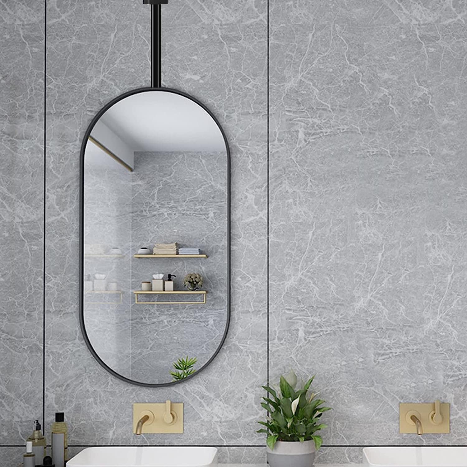 Miroir décoratif suspendu ovale design haut de gamme métal doré