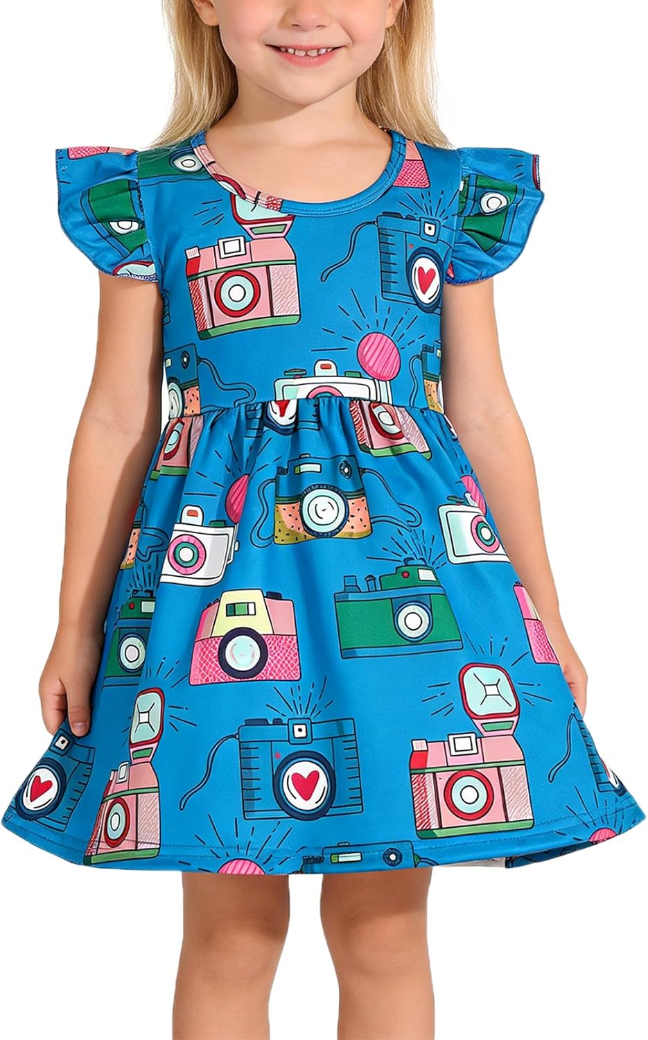 Toddler Girls Casual Dress Universe Black Print Dresses Flutter Sleeve Clothes 2-8Y