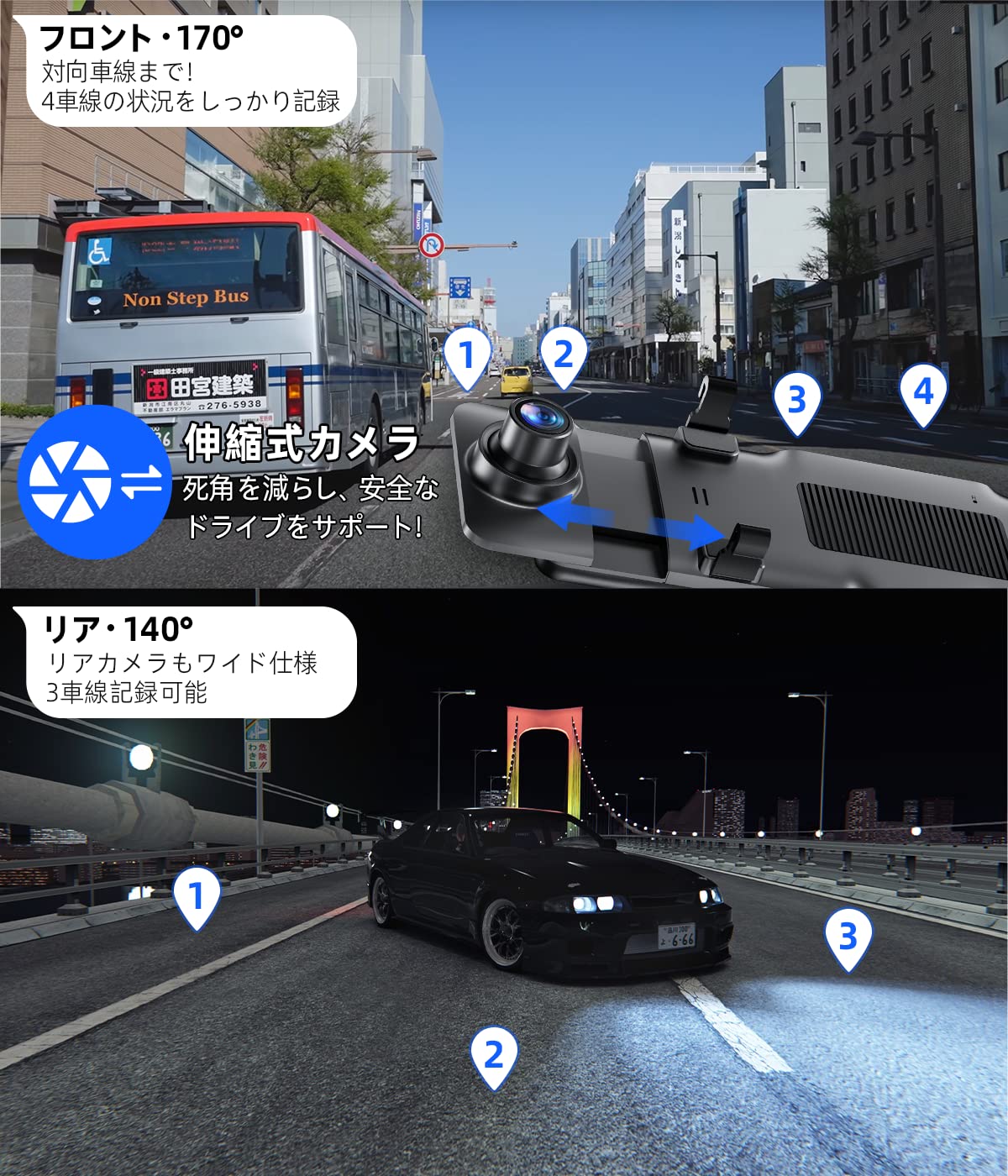 Amazon.co.jp: GKUドライブレコーダー ミラー型 11インチ【2023 4K 