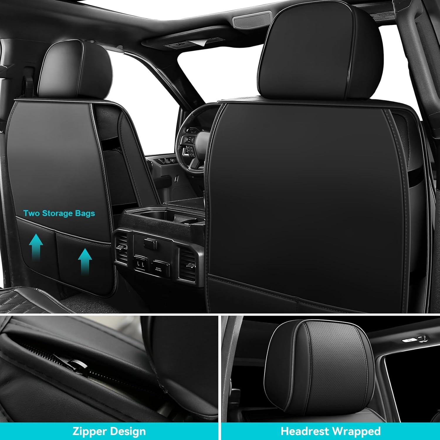 Faux Leather Ford F150 Seat Covers Full Set, Luxury Super Duty Waterproof Truck Seat Covers Custom Fit for 2009-2024 2025 F150 SuperCrew and 2017-2024 2025 F250 F350 F450 Crew Cab Pickup