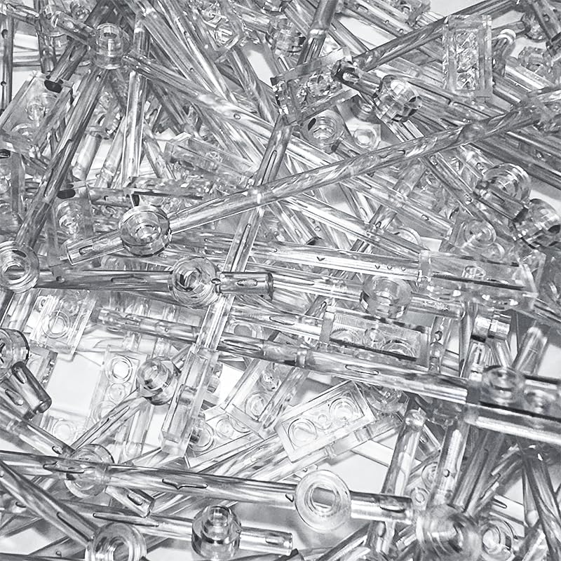 50pcs Clear Sticks Accessories, Transparent Bar 12L with 1x2 Plate End Hollow Studs and 1x1 Round, Compatible with Lego Parts and Major Brands
