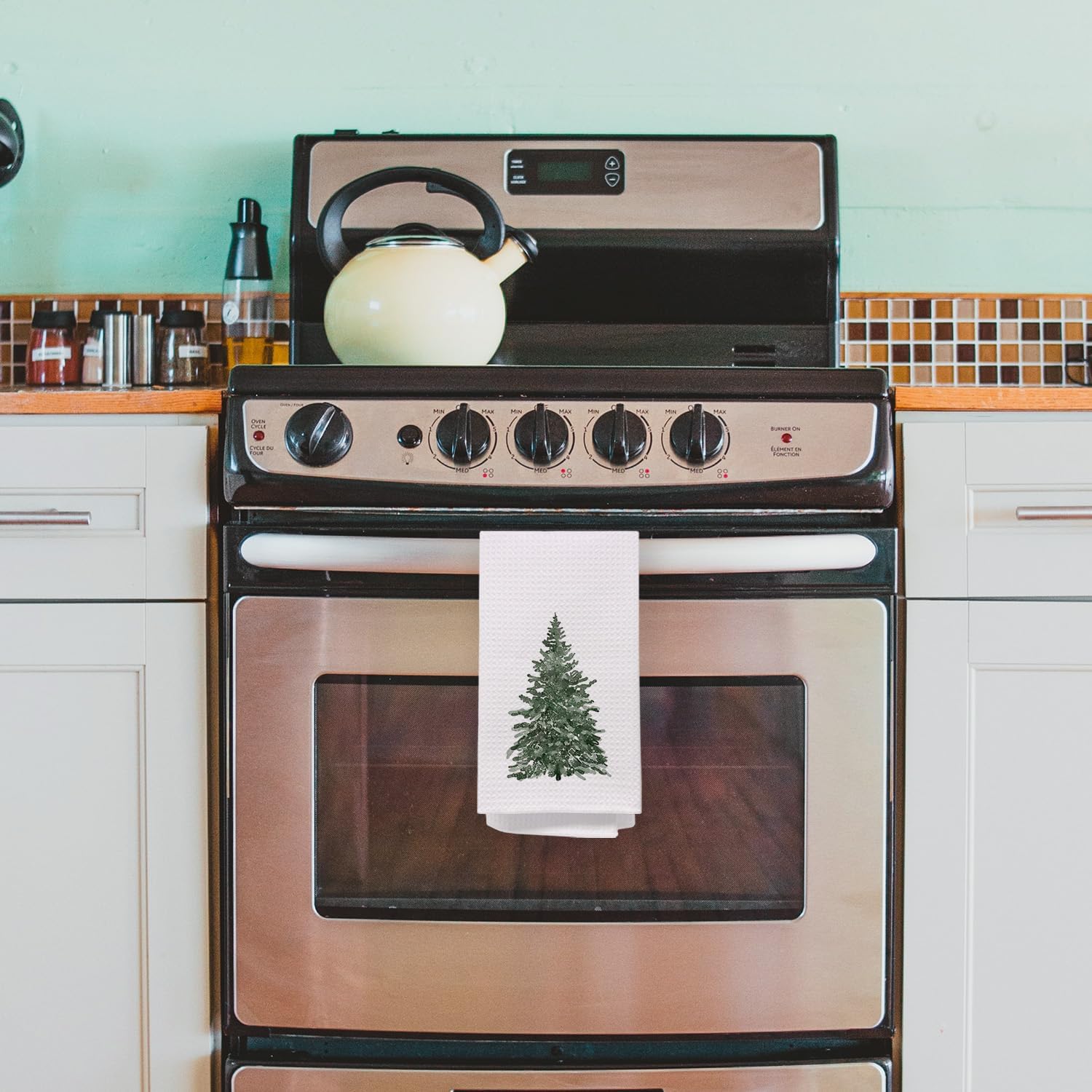 Winter Pine Tree Christmas Kitchen Towels, Farmhouse Christmas Tree Hand Towels for Bathroom Decor, Rustic Winter Holiday Dish Tea Towel for Kitchen Decor, 16x24 Inch - Image 4