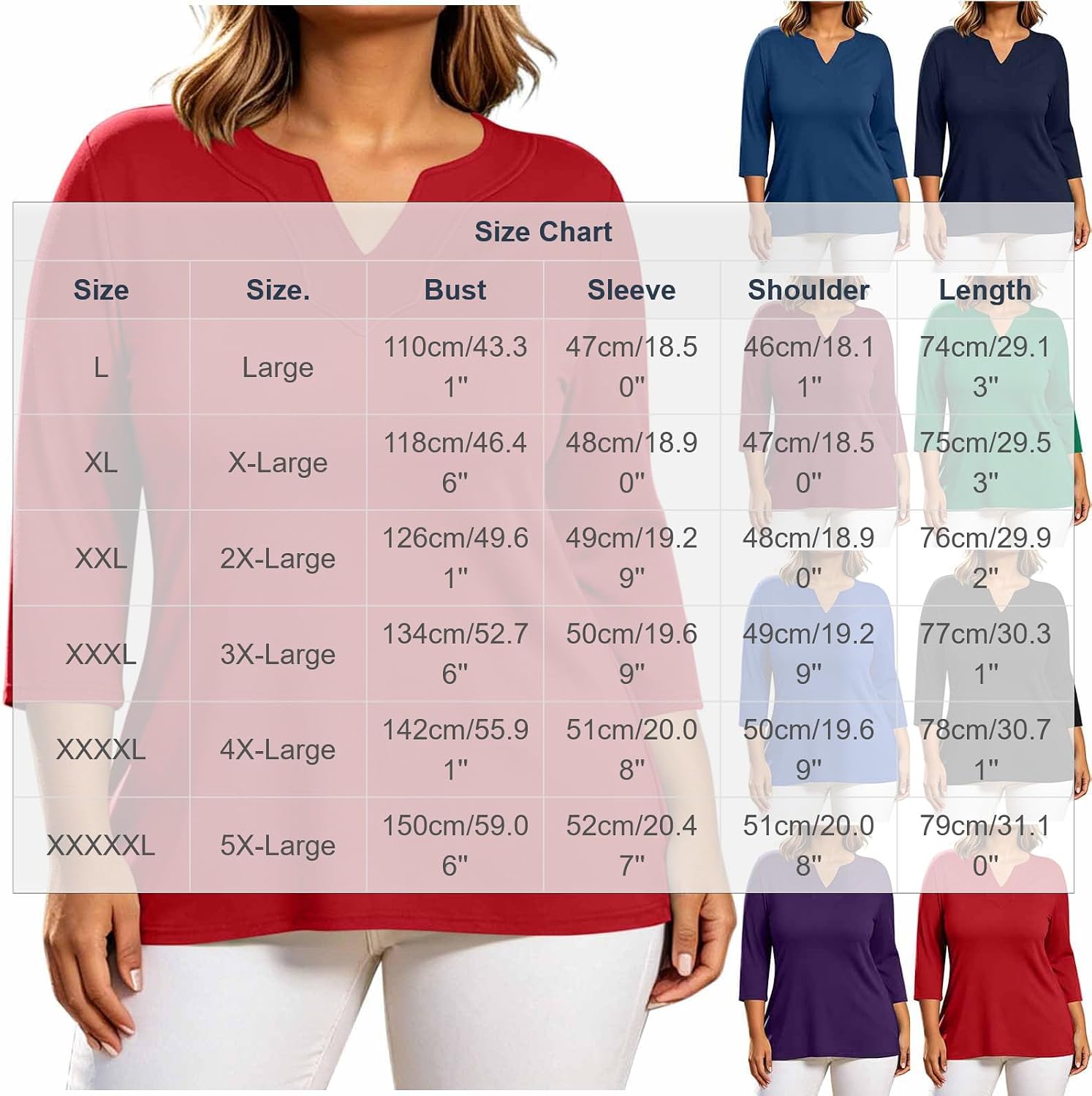 Womens Tunic 3/4 Length Sleeve Tops V Neck Shirts Loose | 3/4 Length Sleeve Womens Tops V Neck Shirts Loose Fit Casual Blouses Tunic Summer Fall Clothes Outfits