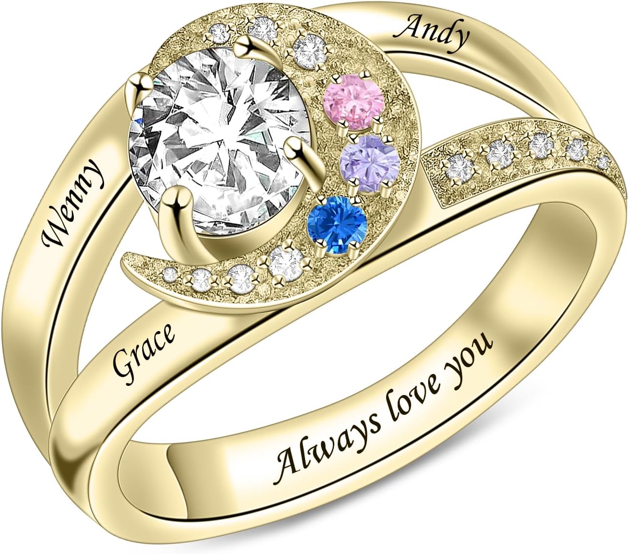 BABOOM Personalized Birthstone Rings for Women Customized Mothers Ring with 1-8 Simulated Birthstones Engraved Family Names Ring Custom Mom Rings Gifts for Mother Grandma