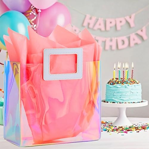 Miniatura 2 de Bolsa de regalo holográfica grande con papel de seda, reutilizable, bolsa de regalo de cumpleaños para mujeres y niñas, iridiscente, despedida de