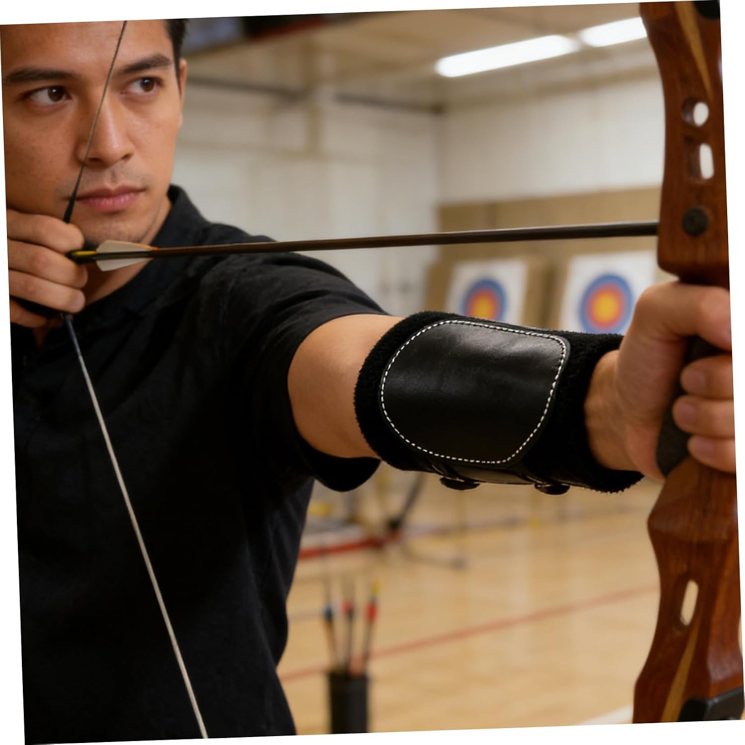 Ciieeo Archery Arm Guard and Forearm Protector, Black Sturdy Sleeve with Adjustable Strap, Youth and Adult Archery Protective Gear for Bow Hunting and Target Shooting