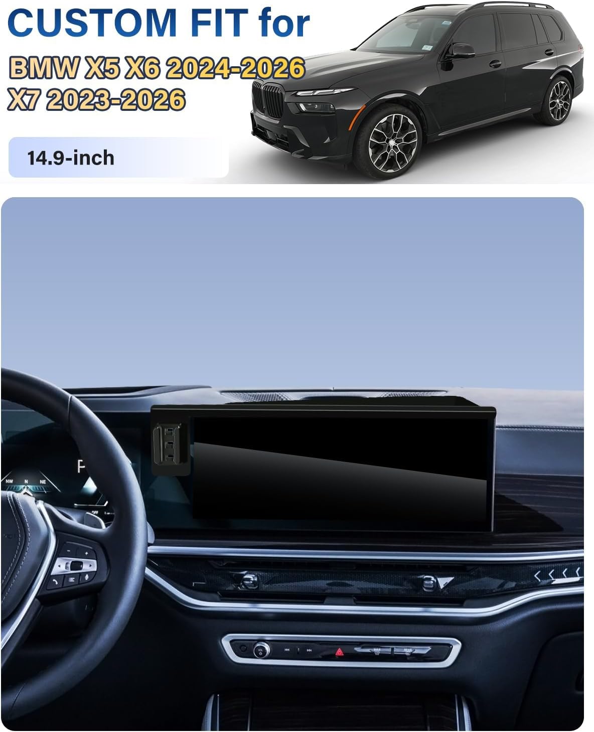 SKYLOTEC Phone Mount for BMW X5 X6 2024-2026/X7 2023-2026 Accessories 14.9-Inch Screen Fixed Clip, Magnetic Car Phone Holder for MagSafe, Strong Magnets 15W Wireless Charger Cell Phone Base