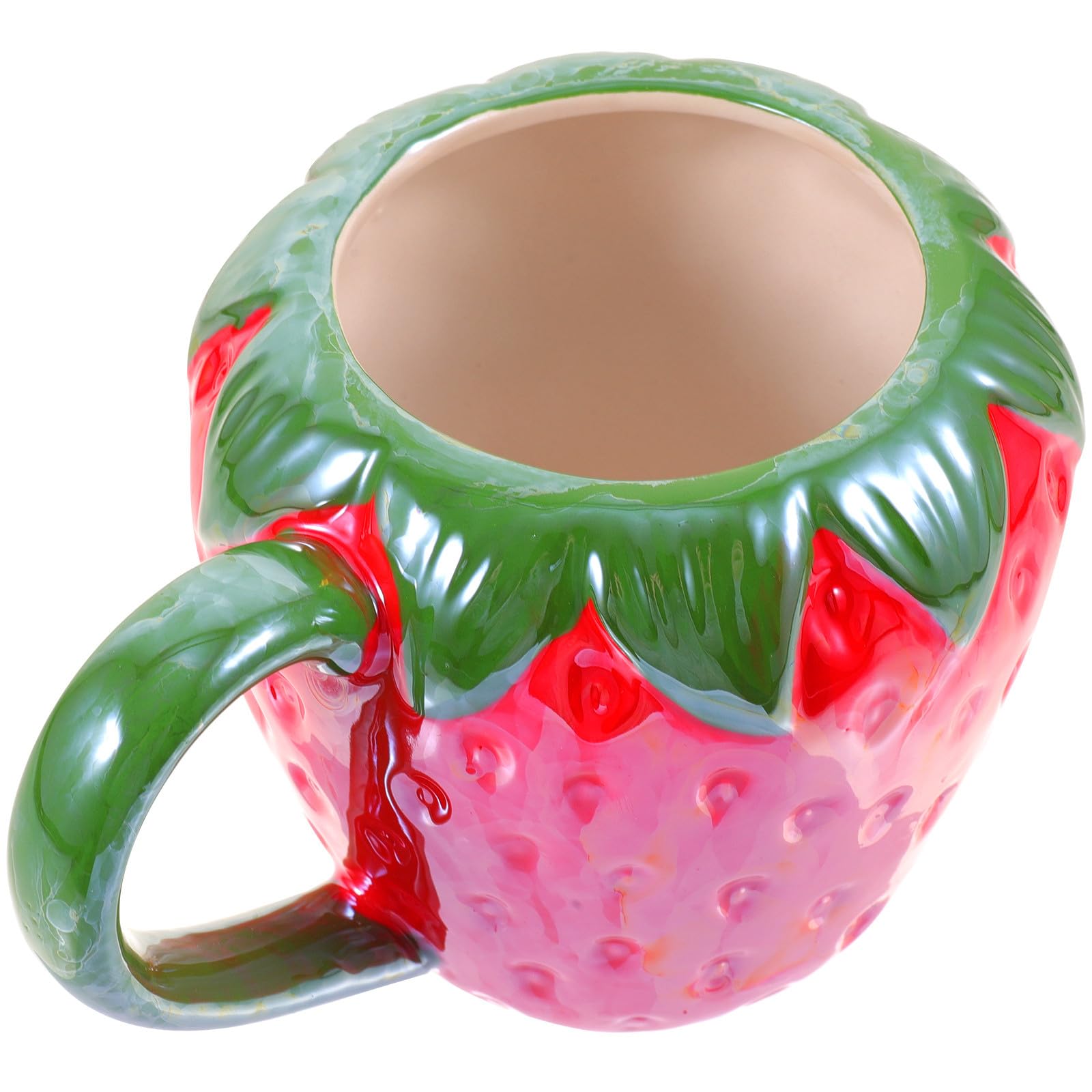 Angoily Tazza a Forma di Fragola in Ceramica per Bevande da Cucina Facile da Trasportare e Lavabile in Lavastoviglie, per Caffè e Acqua
