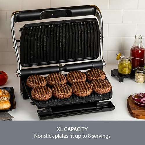 Miniatura 6 de All-Clad AutoSense Parrilla de acero inoxidable para interiores, Panini Press XL, cocción automática, 1800 vatios, sin humo, platos extraíbles, apto