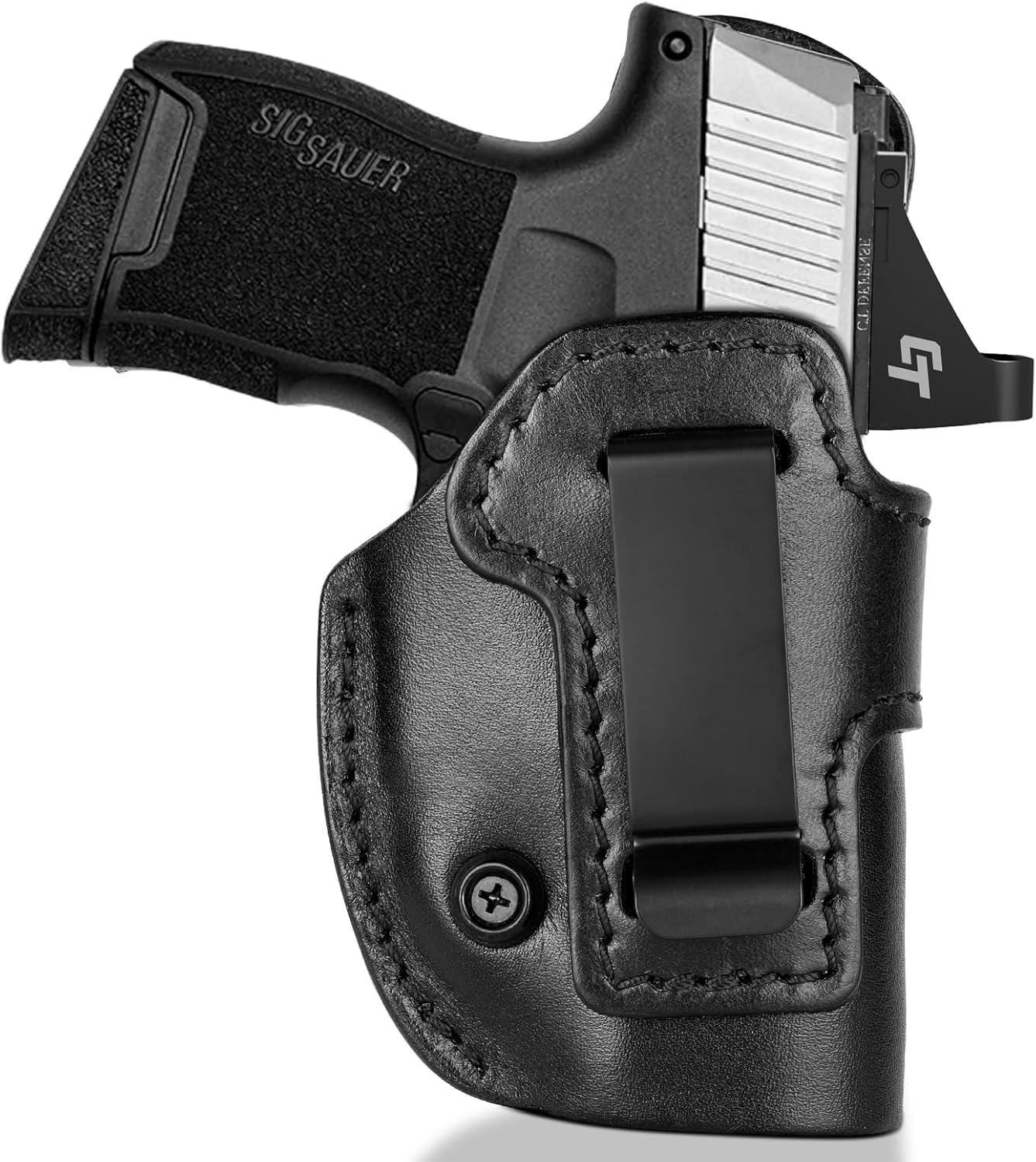 Premium Universal Leather IWB Holster for Sig P365, Ruger LCP/LCP 2/LCP MAX, M&P Bodyguard and Similar Size Micro/Pocket Pistols, Inside Waistband Concealed Carry Holster with Optic Cut, Black Color