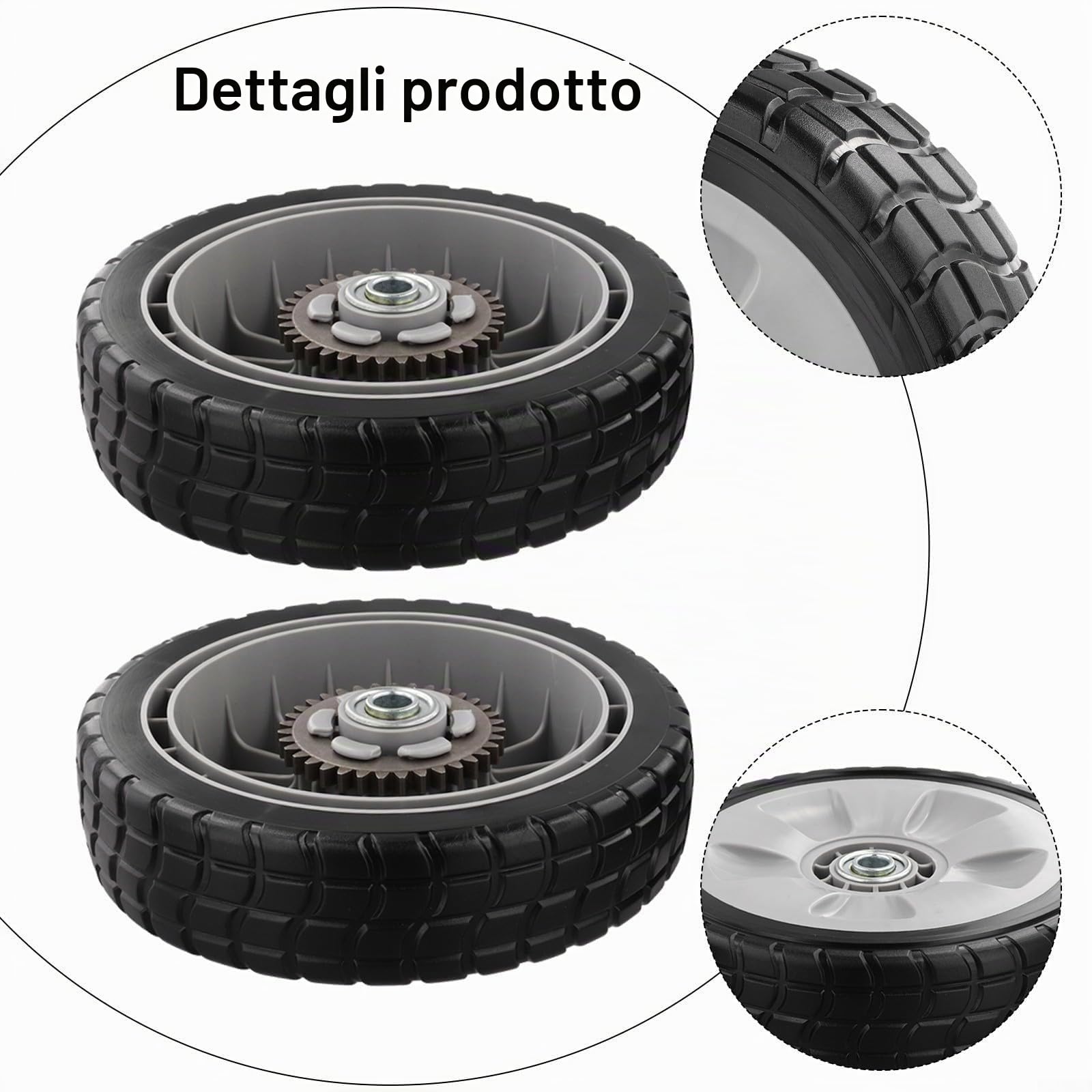 Set di ruote di ricambio per tosaerba Honda HRR216 HRS216 HRT216 con pneumatici da 8 pollici e kit di ingranaggi a 12 denti per una maggiore mobilità (2 ruote posteriori)